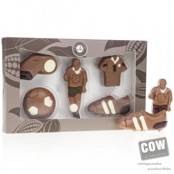Afbeelding van relatiegeschenk:Voetbalset van chocolade Chocolade figuurtjes